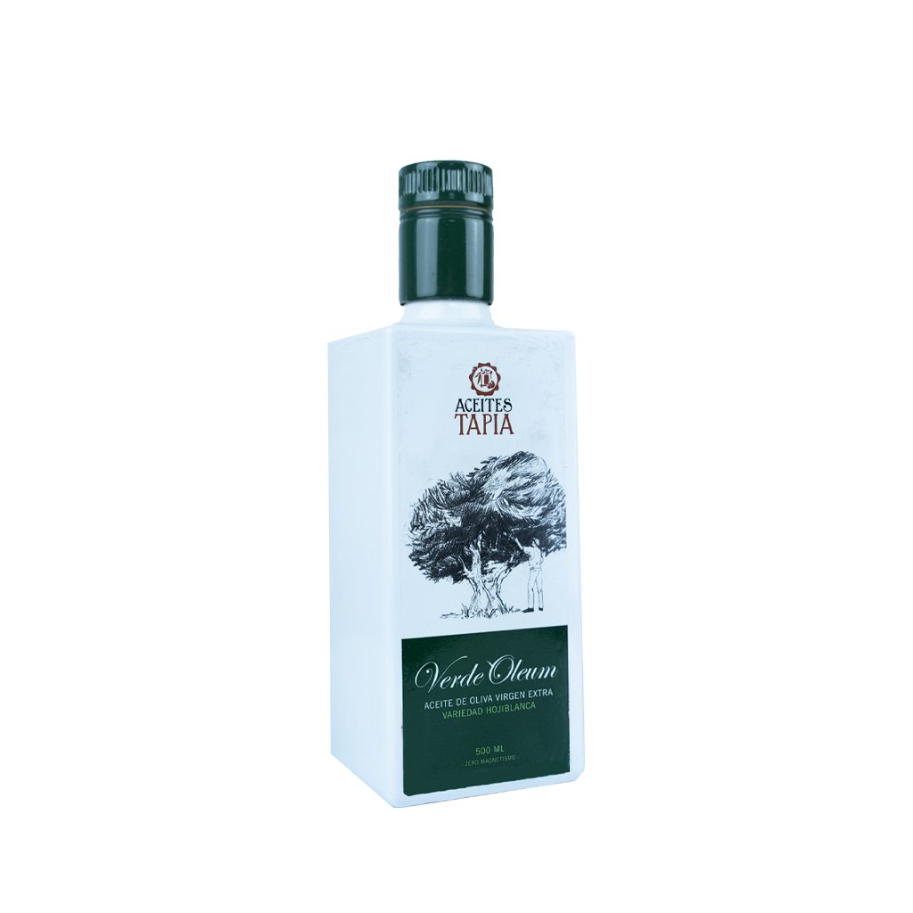 Botella de cristal blanco de aceite de oliva virgen extra de 500 mililitros cosecha temprana