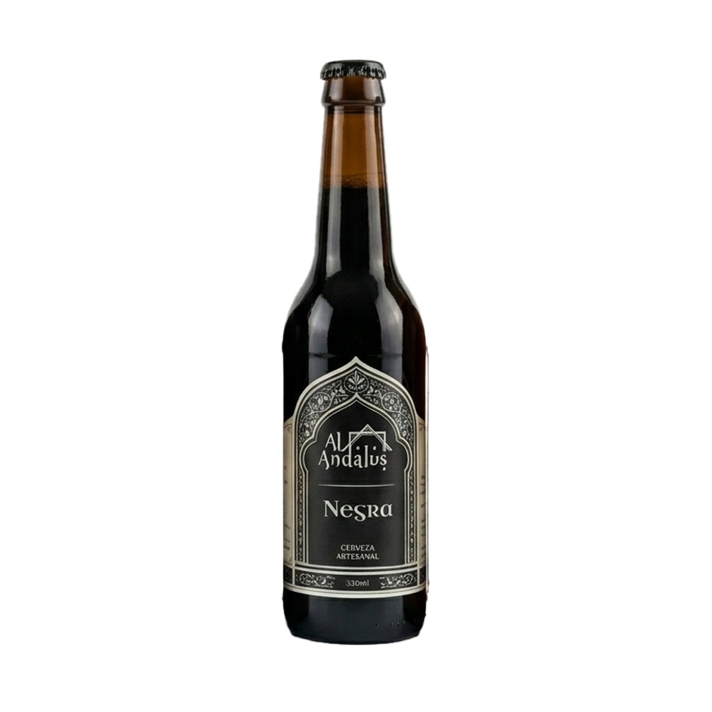 botella de cerveza artesanal negra 33cl Al-Andalus