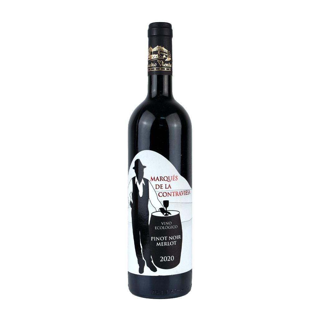 botella de vino tinto ecológico variedad pinot noir merlot