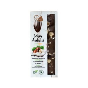 tableta de chocolate ecológico con leche, avellanas y pasas