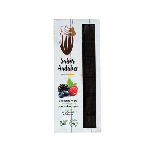 Tableta de chocolate negro ecológico con frutos rojos
